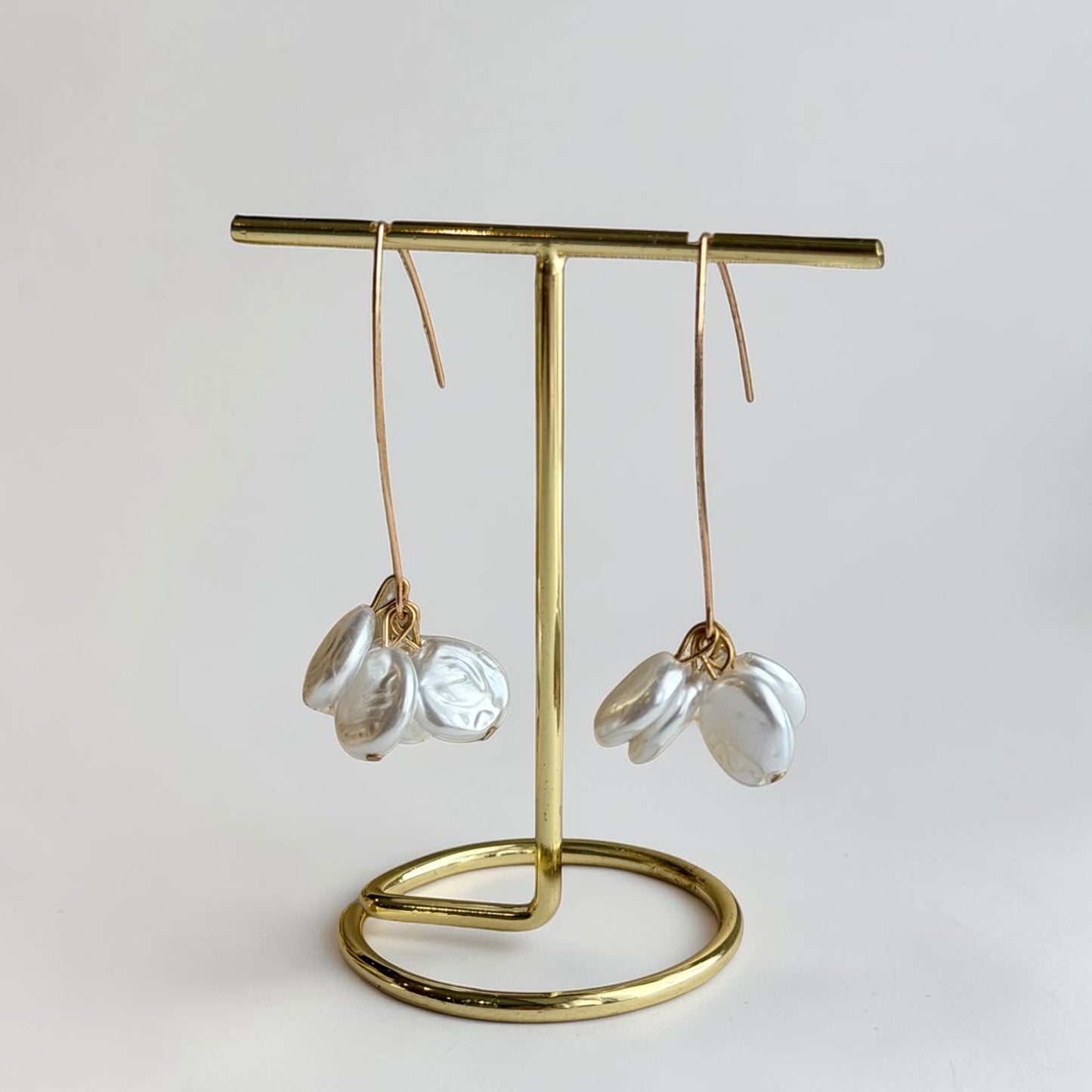 Clear Petal Cluster Drop Earrings Gold Tone Alloy — styled with neutral outfit