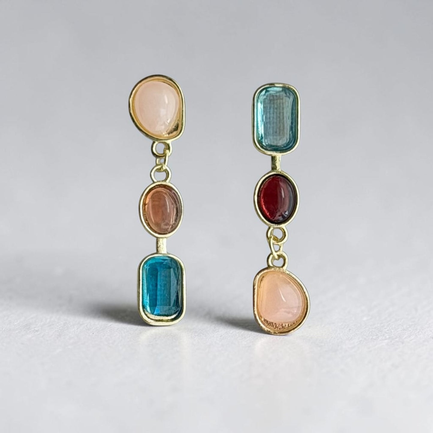 Asymmetric Triple Stone Cascade Drop Earrings S925 — detail shot of s925 silver