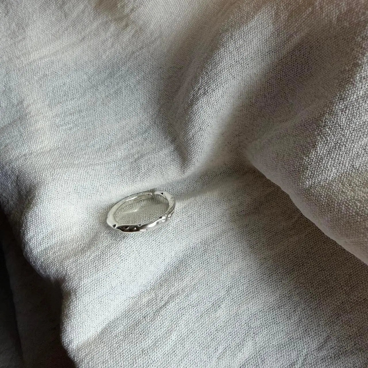 Hammered Open Ring S925 Sterling Silver Adjustable on neutral background — front view