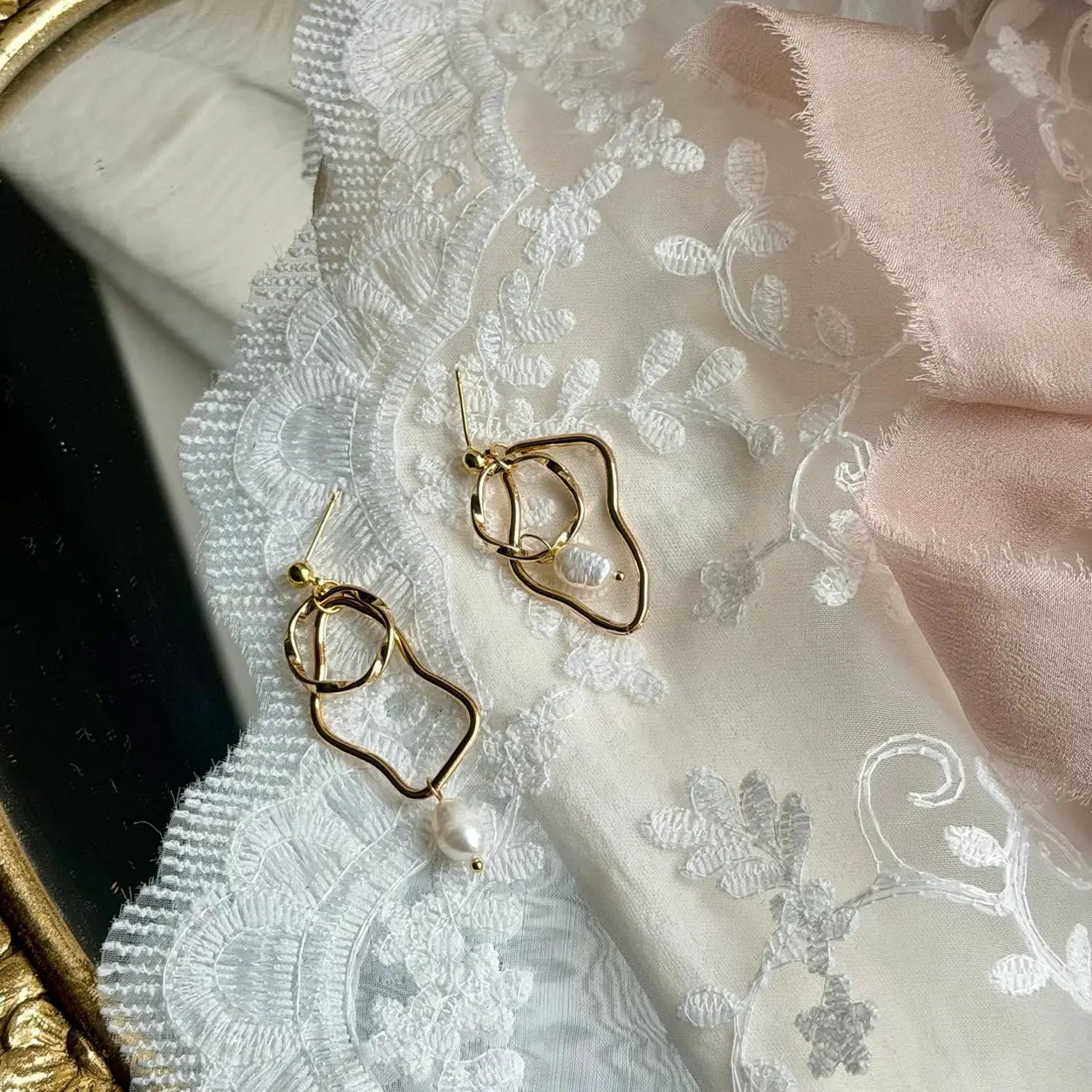 Baroque Freshwater Pearl Dangle Earrings S925 Silver — worn on model, side profile