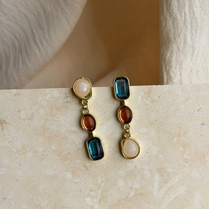 Asymmetric Triple Stone Cascade Drop Earrings S925