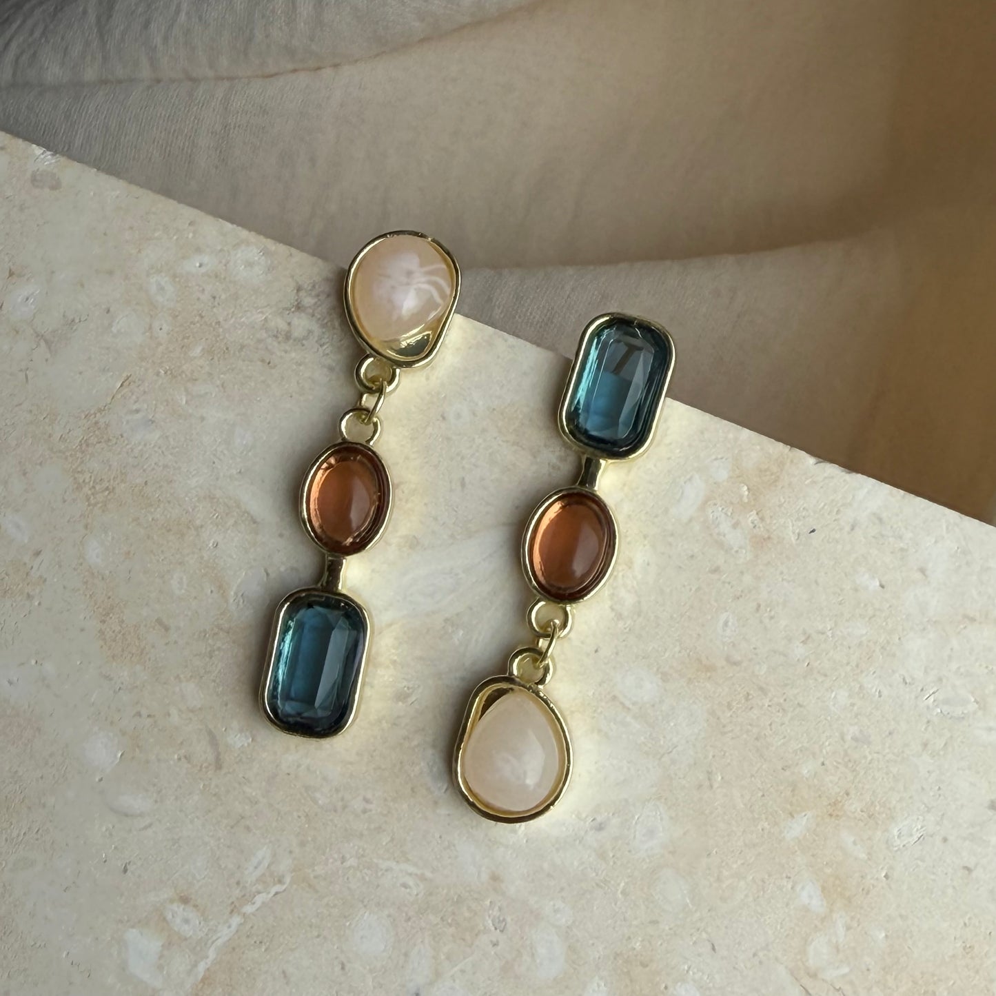 Asymmetric Triple Stone Cascade Drop Earrings S925