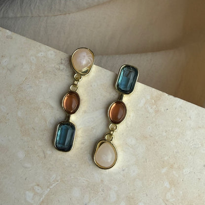 Asymmetric Triple Stone Cascade Drop Earrings S925