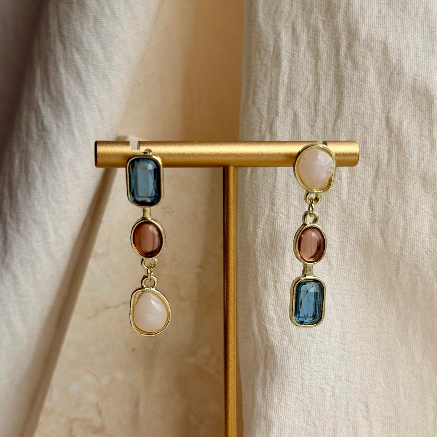 Asymmetric Triple Stone Cascade Drop Earrings S925
