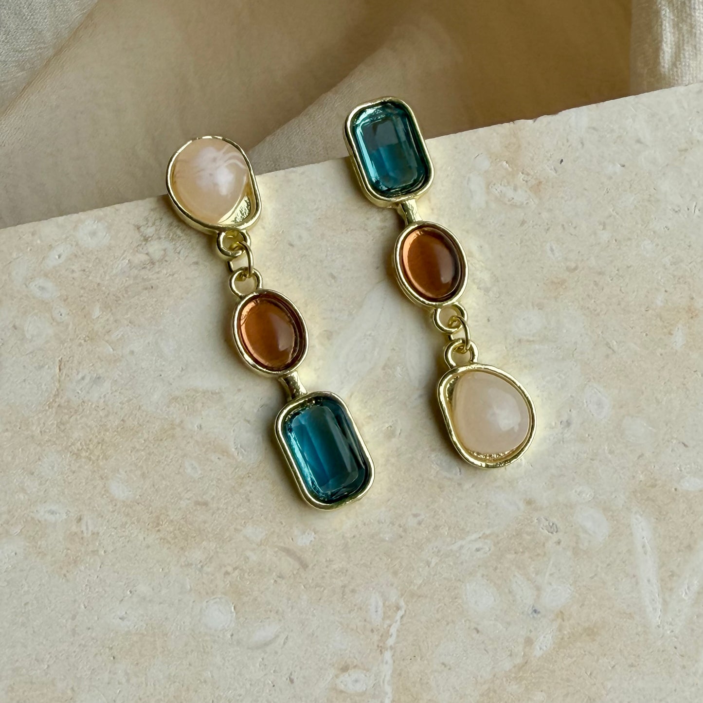 Asymmetric Triple Stone Cascade Drop Earrings S925