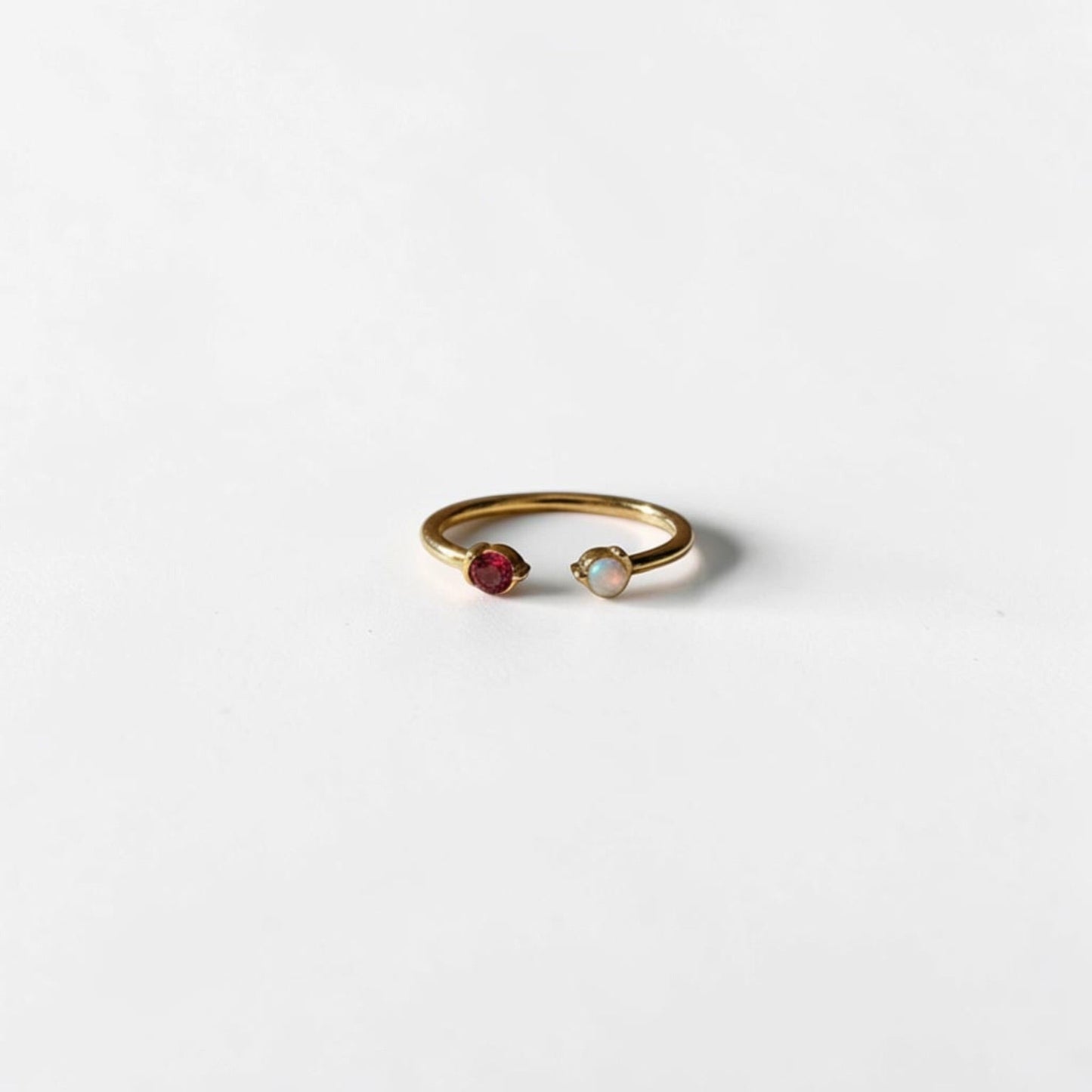 Minimalist Red Stone Ring 18K Gold Adjustable Band — open-back adjustable detail