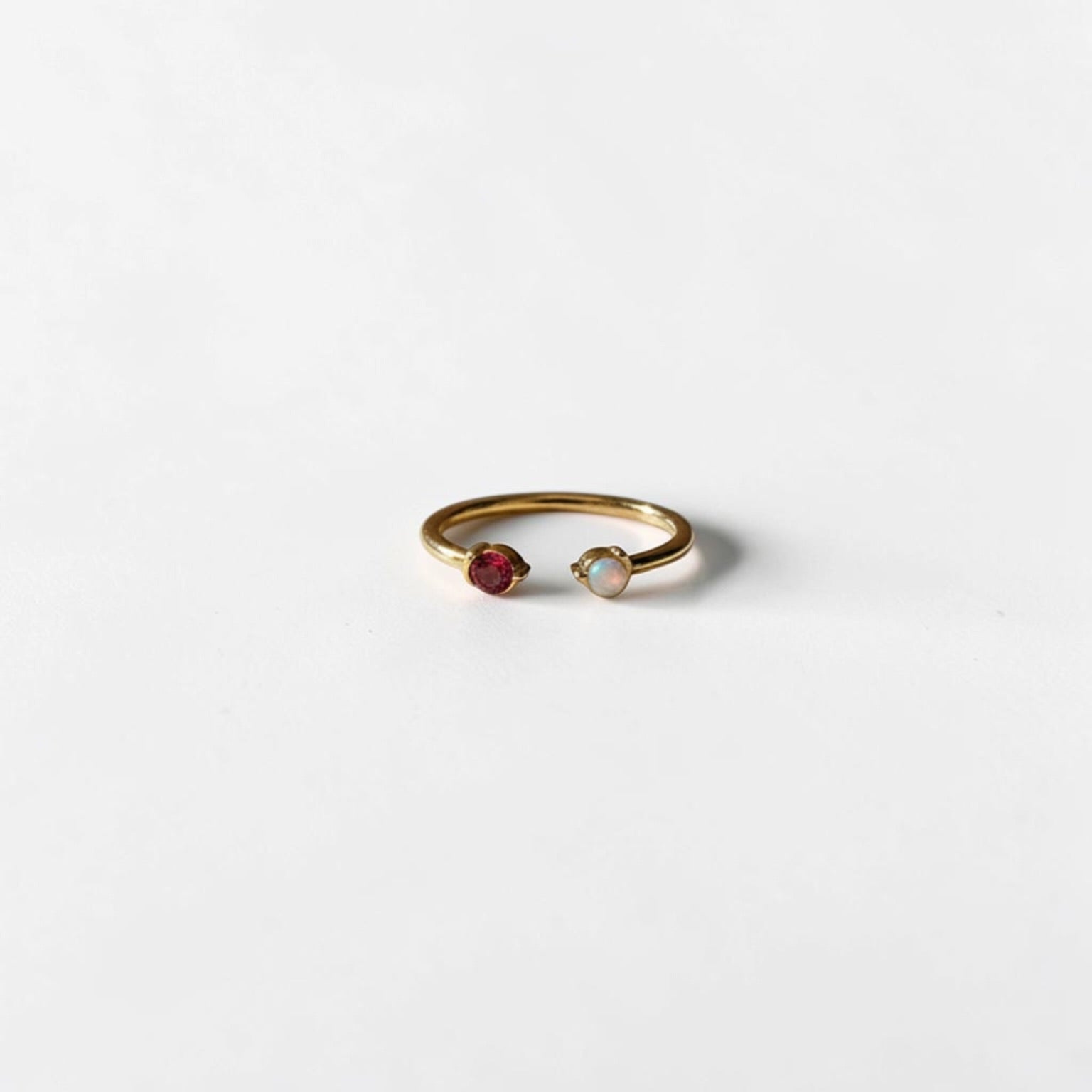 Minimalist Red Stone Ring 18K Gold Adjustable Band — open-back adjustable detail