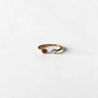 Minimalist Red Stone Ring 18K Gold Adjustable Band — open-back adjustable detail