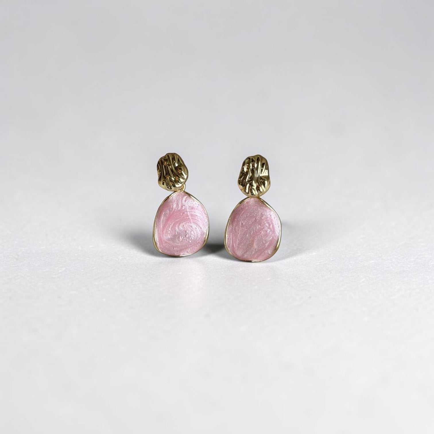 Blush Pink Resin Petal Drop Earrings S925 Gold Post — styled with neutral outfit