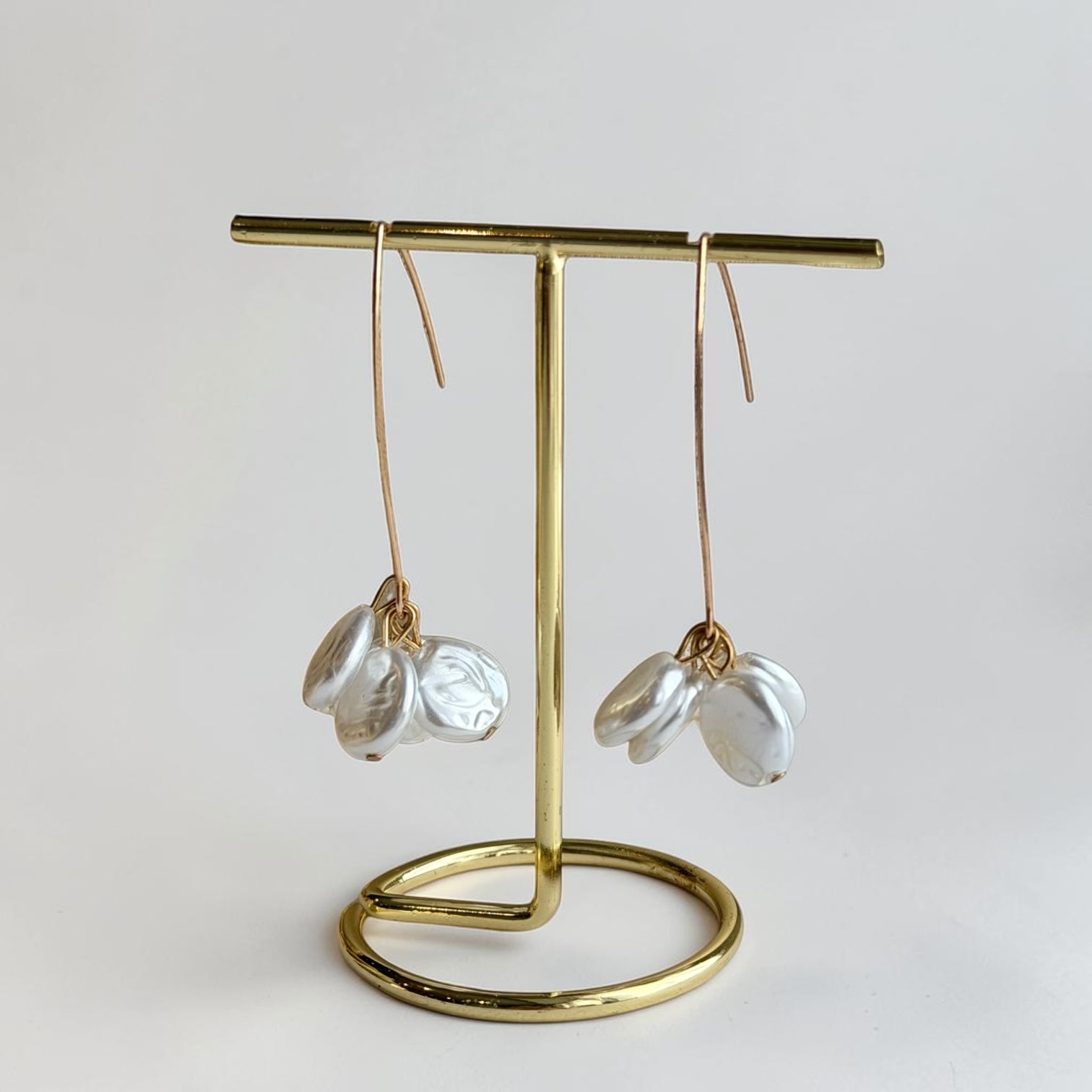 Clear Petal Cluster Drop Earrings Gold Tone Alloy — styled with neutral outfit