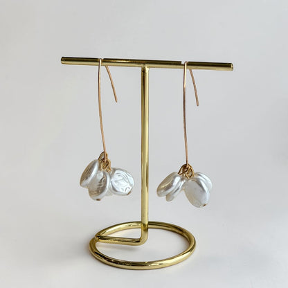 Clear Petal Cluster Drop Earrings Gold Tone Alloy — styled with neutral outfit
