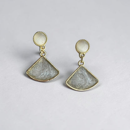Pearl Stud & Fan Stone Drop Earrings S925 Gold Grey — close-up of pearl and post detail
