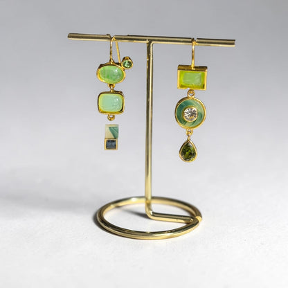 Green Mosaic Multi-Stone Drop Earrings Gold Teal — styled with neutral outfit