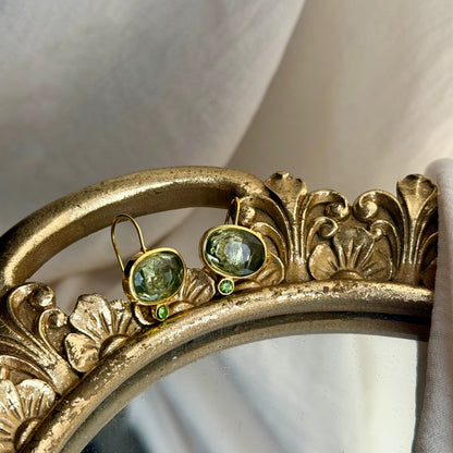 Grey Crystal & Green Accent Drop Earrings Gold — alternate angle view