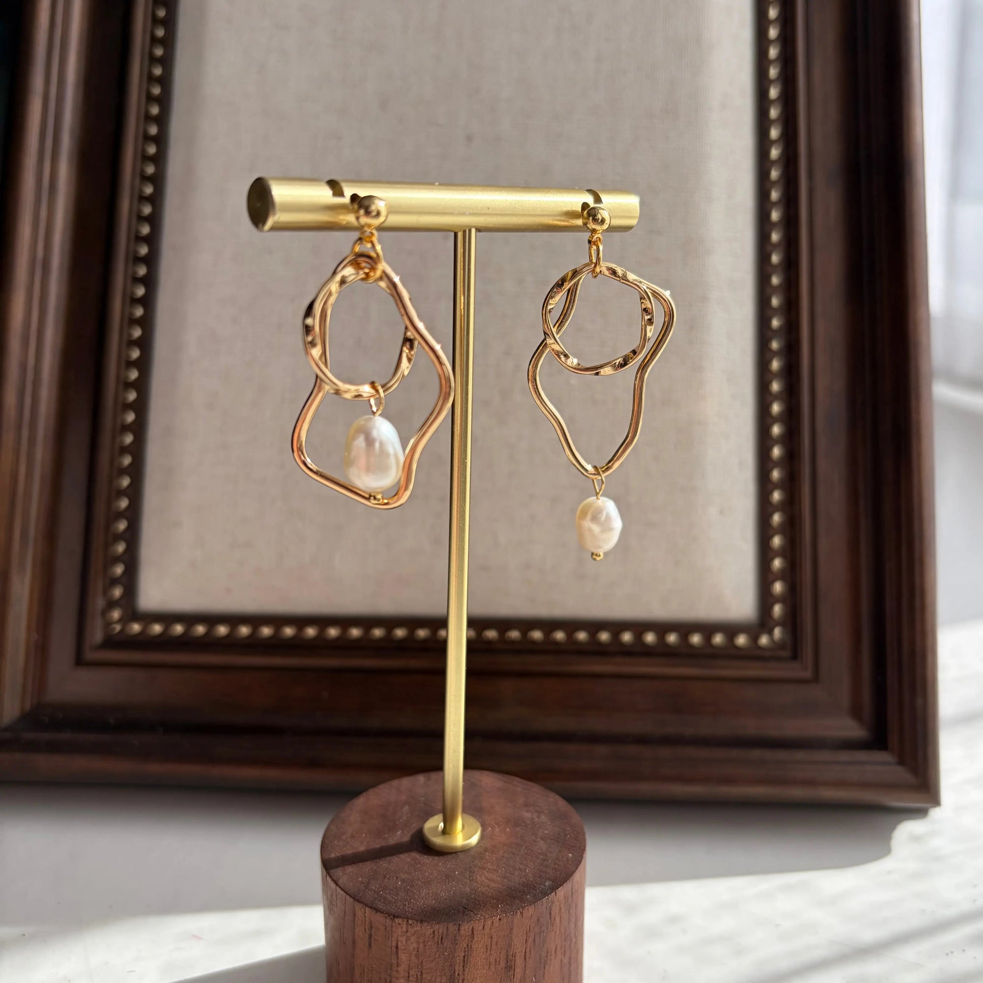 Baroque Freshwater Pearl Dangle Earrings S925 Silver on neutral background — front view