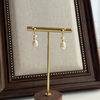 Freshwater Pearl Cluster Drop Earrings S925 Gold — worn on model, side profile