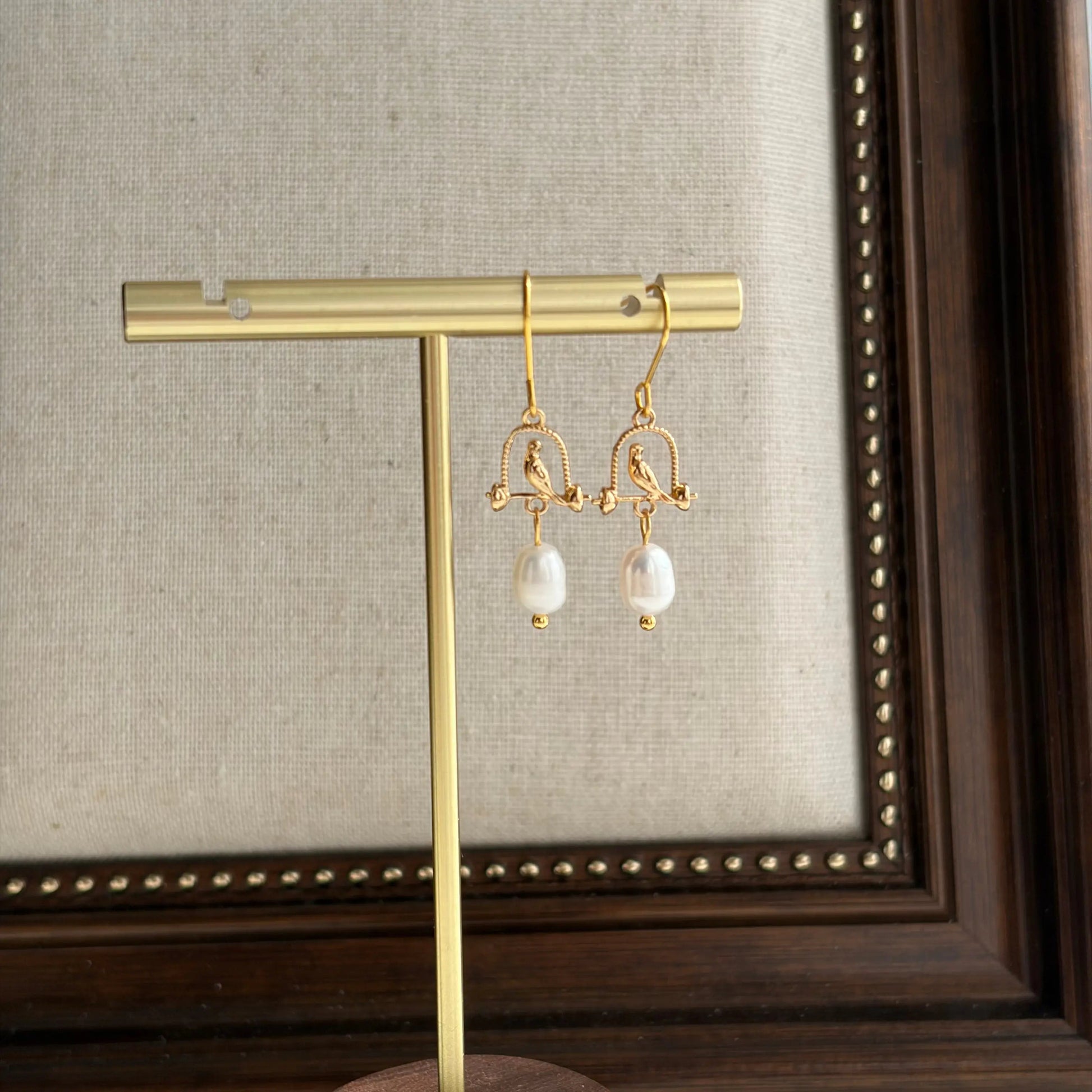 Freshwater Pearl Birdcage Hoop Earrings S925 Silver on neutral background — front view