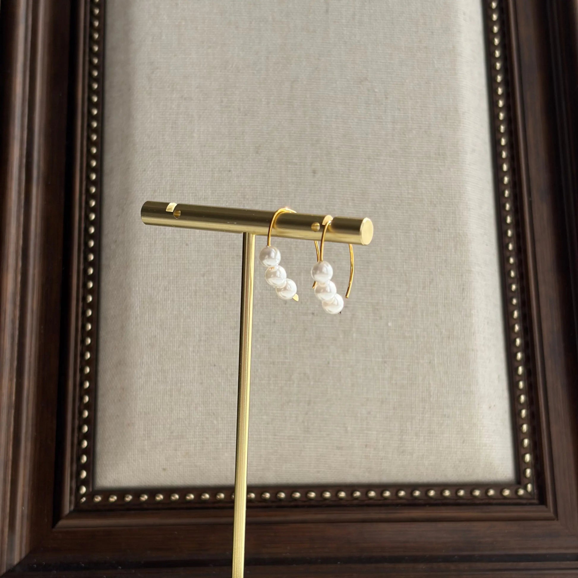 Freshwater Pearl Branch Stud Earrings S925 Gold on neutral background — front view