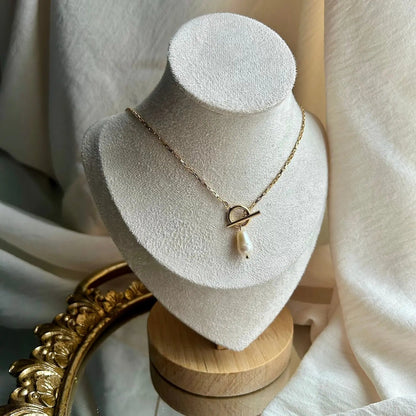 Baroque Freshwater Pearl Toggle Pendant Necklace on neutral background — full length view