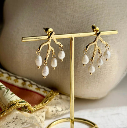 Natural Freshwater Pearl Stud Earrings S925 Gold on neutral background — front view