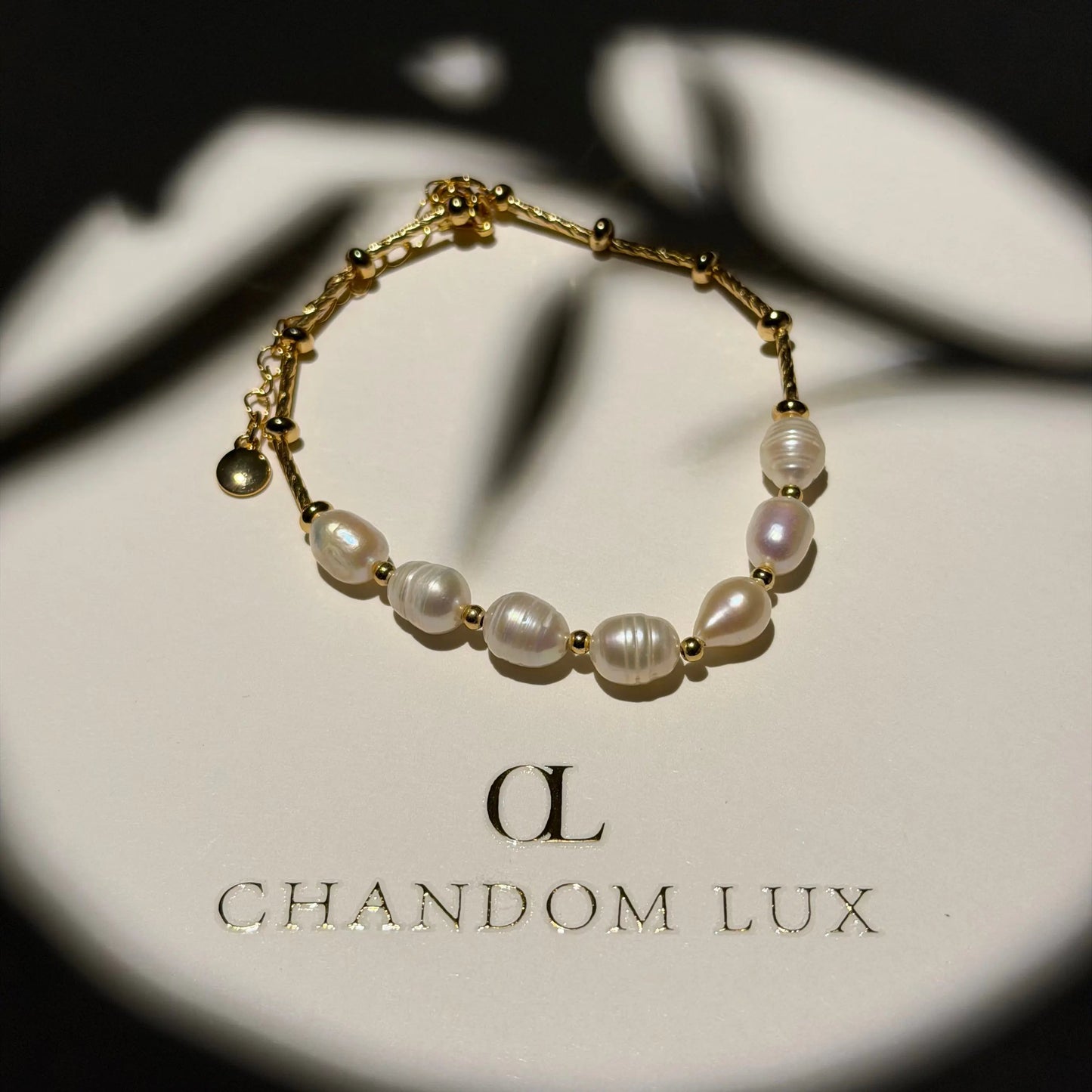 Freshwater Pearl Sparkle Bracelet 18K Gold Plated — worn on wrist