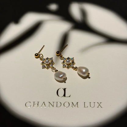Freshwater Pearl Arc Drop Earrings 14K Gold S925 — close-up of pearl and post detail