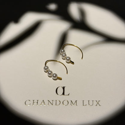 Freshwater Pearl Branch Stud Earrings S925 Gold — worn on model, side profile