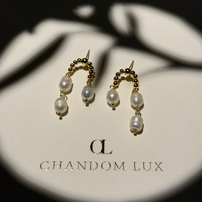Freshwater Pearl Arch Stud Earrings S925 Silver — worn on model, side profile