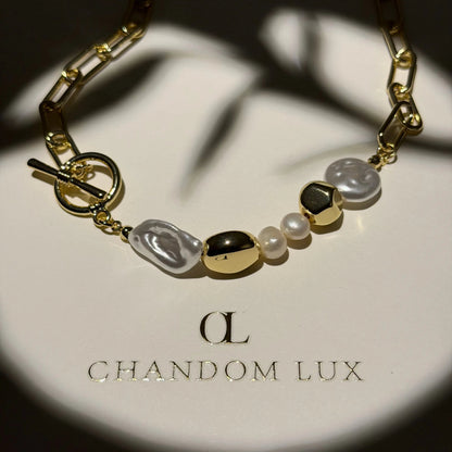 Freshwater Pearl Galaxy Pendant Necklace Gold Tone — side angle view