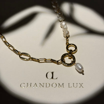Freshwater Pearl Asymmetric Chain Necklace Gold — lifestyle shot