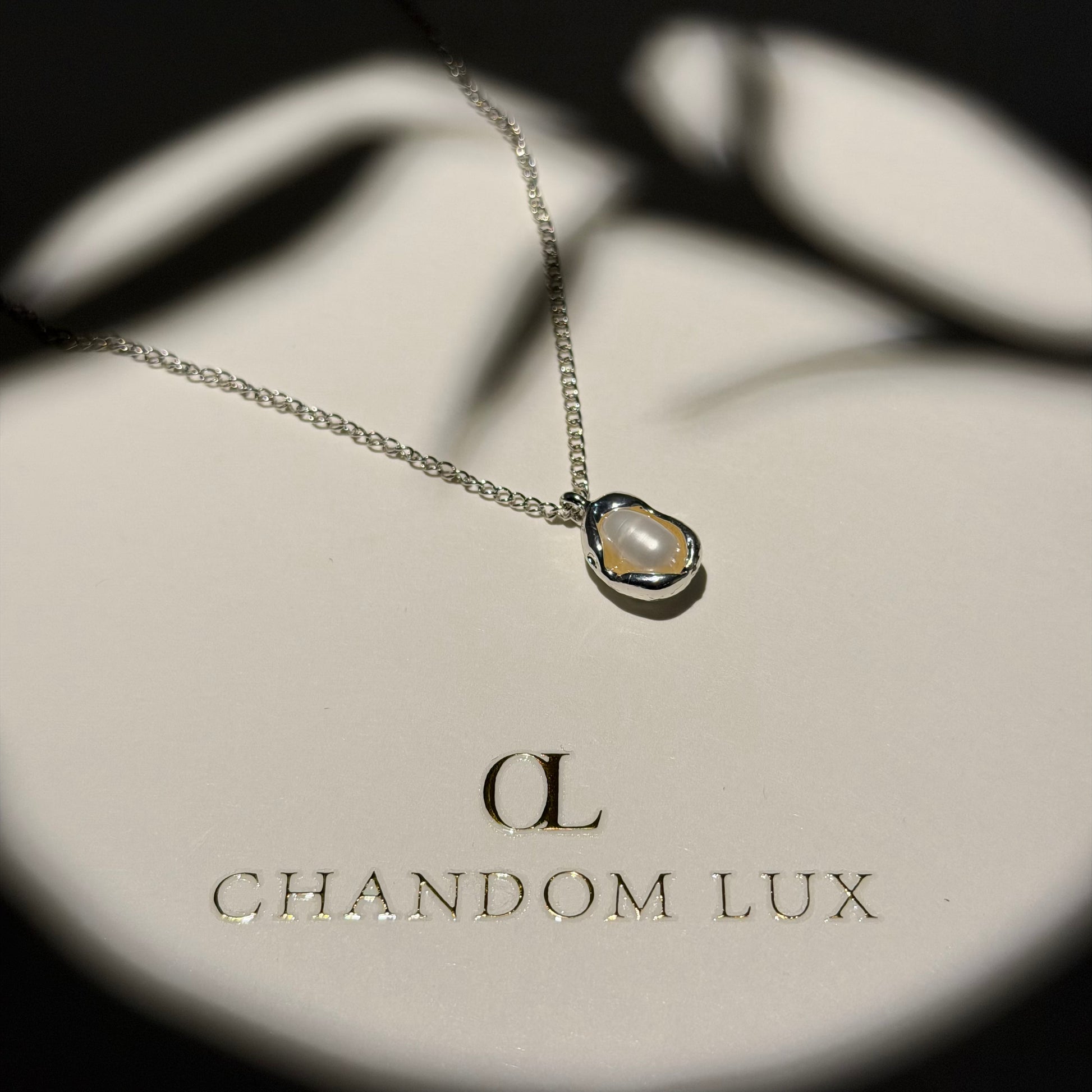 Freshwater Pearl Oval Pendant Necklace Silver Tone — side angle view