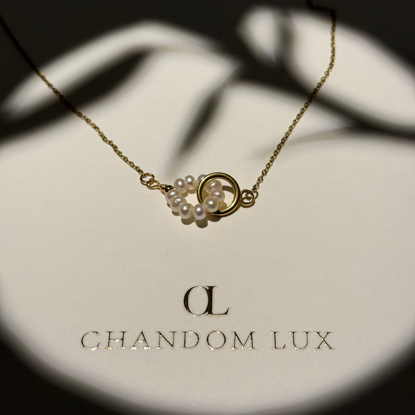 Freshwater Pearl Starburst Station Necklace Gold — pendant close-up detail