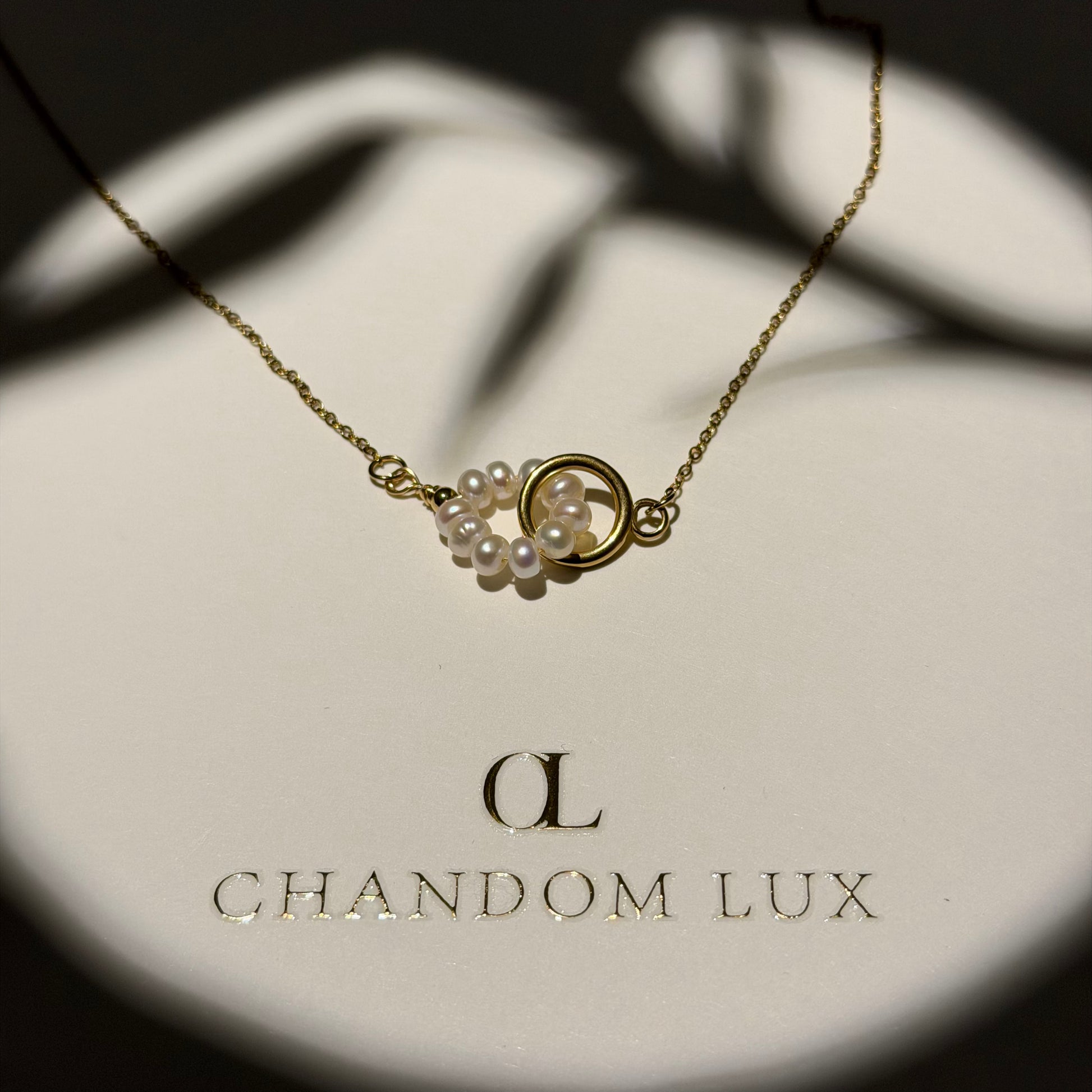 Freshwater Pearl Starburst Station Necklace Gold — pendant close-up detail