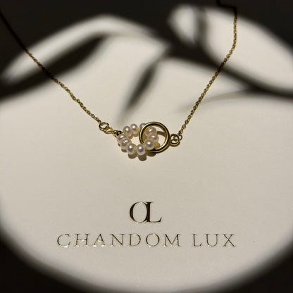 Freshwater Pearl Starburst Station Necklace Gold — pendant close-up detail