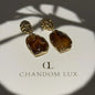 Amber Tortoiseshell Resin Drop Earrings S925 Gold on neutral background — front view