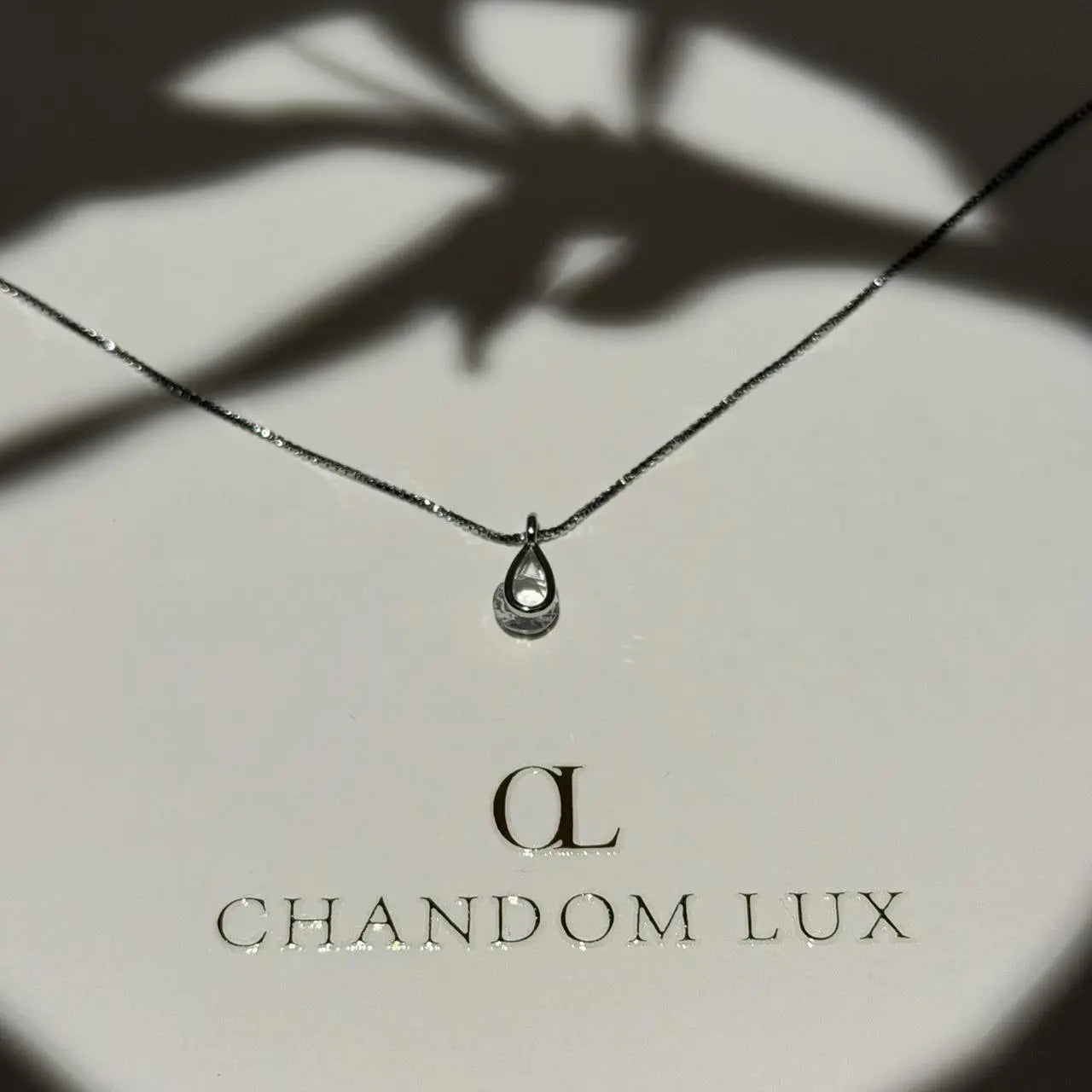 Clear Crystal Teardrop Pendant Necklace S925 Silver — pendant close-up detail