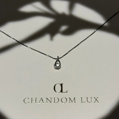 Clear Crystal Teardrop Pendant Necklace S925 Silver — pendant close-up detail