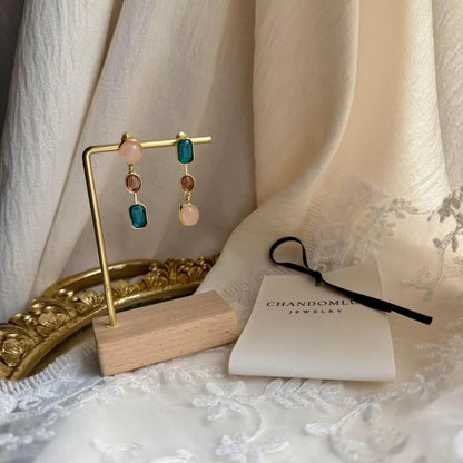 Asymmetric Triple Stone Cascade Drop Earrings S925 — styled with neutral outfit
