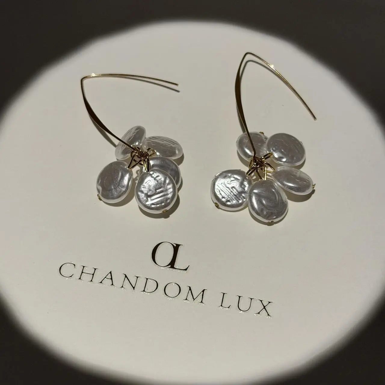 Clear Petal Cluster Drop Earrings Gold Tone Alloy — angle highlighting drop and movement
