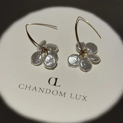 Clear Petal Cluster Drop Earrings Gold Tone Alloy — angle highlighting drop and movement