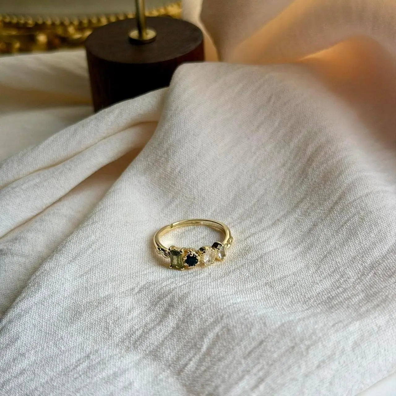 Minimalist Multi-Stone Cluster Ring Gold Adjustable — open-back adjustable detail