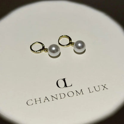 Pearl Drop Huggie Hoop Earrings S925 Silver Gold — close-up of pearl and post detail