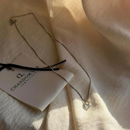 Clear Crystal Teardrop Pendant Necklace S925 Silver — chain and clasp detail