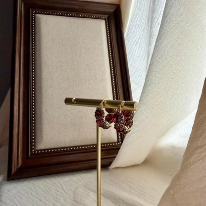 Red Crystal Pavé Huggie Hoop Earrings S925 Gold — pair shown together on flat lay