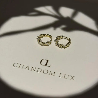 Pearl Beaded Huggie Hoop Earrings S925 Silver Gold on neutral background — front view