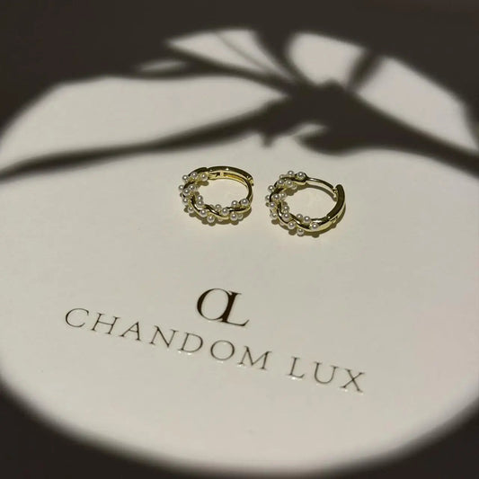Pearl Beaded Huggie Hoop Earrings S925 Silver Gold on neutral background — front view