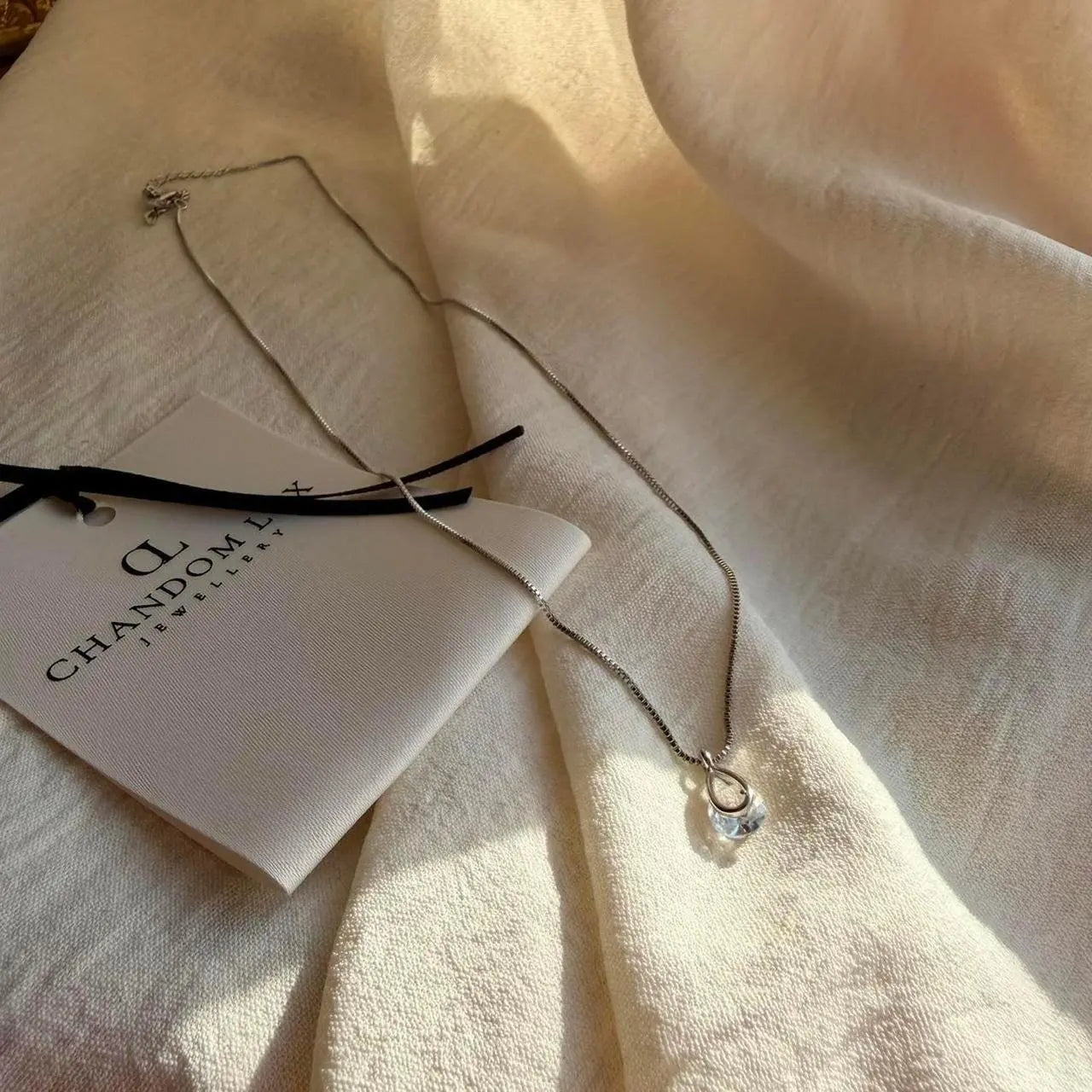 Clear Crystal Teardrop Pendant Necklace S925 Silver — worn on model