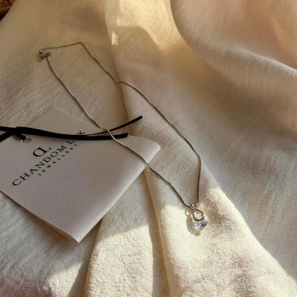 Clear Crystal Teardrop Pendant Necklace S925 Silver — worn on model