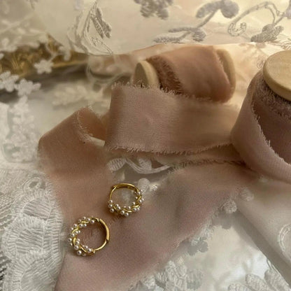 Pearl Beaded Huggie Hoop Earrings S925 Silver Gold — styled with neutral outfit