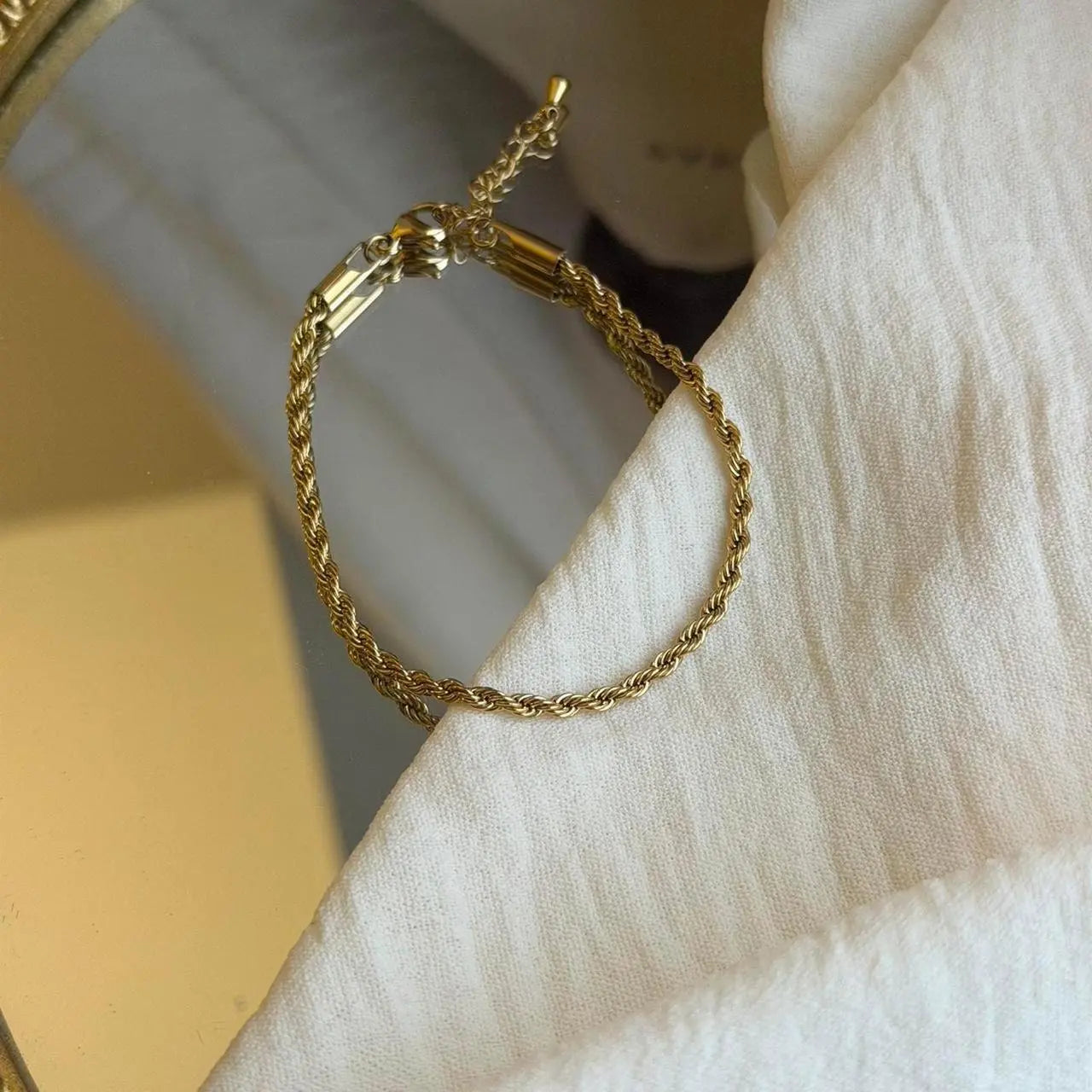 Gold Rope Chain Bracelet Stainless Steel Adjustable — clasp detail close-up